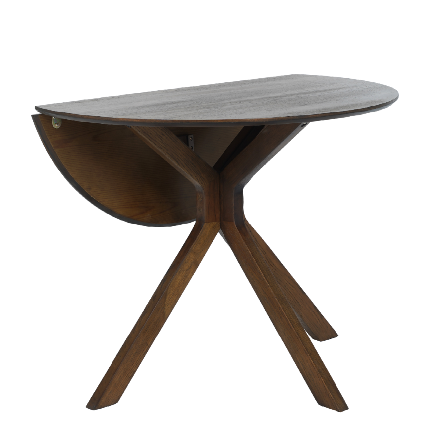 Round Walnut Drop Leaf Dining Table Set with 2 Beige Faux Leather Chairs - Seats 2 - Carson