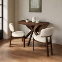 BUN/CRS010/99703 Round Walnut Drop Leaf Dining Table Set with 2 Cream Upholstered Chairs - Seats 2 - Carson