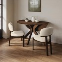 BUN/CRS010/99703 Round Walnut Drop Leaf Dining Table Set with 2 Cream Upholstered Chairs - Seats 2 - Carson