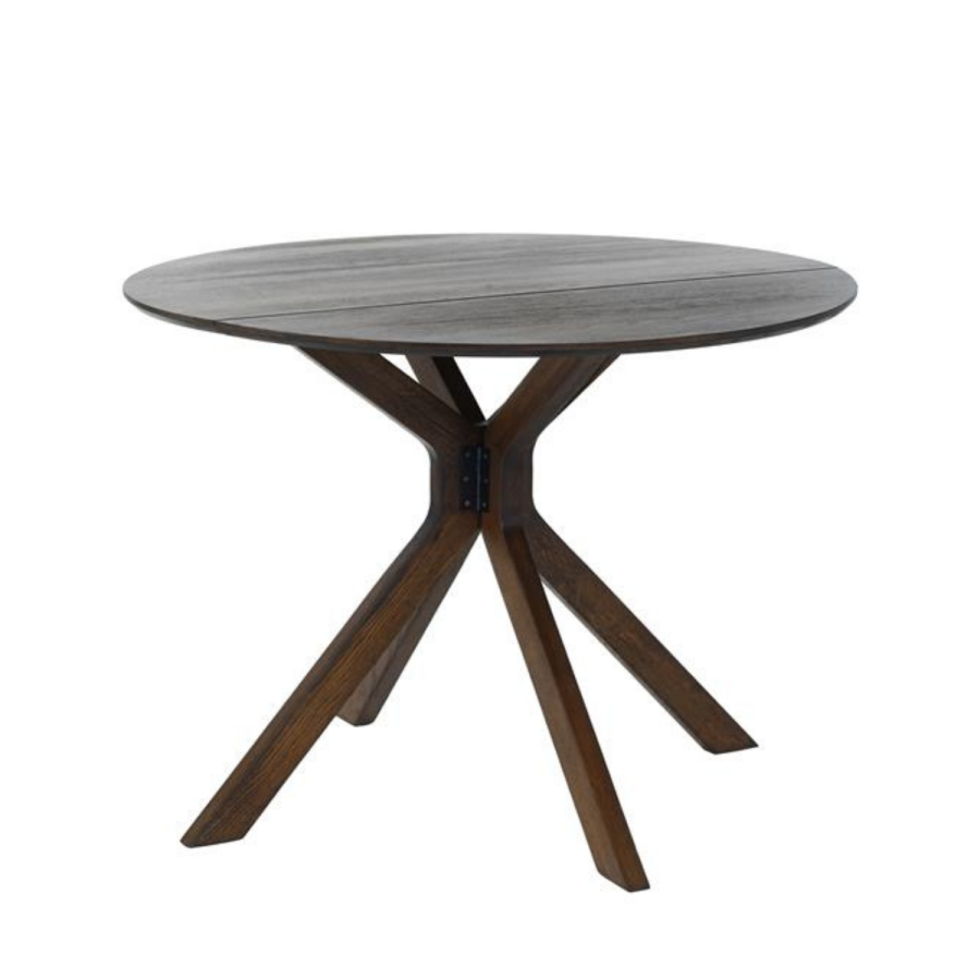Round Walnut Drop Leaf Dining Table Set with 2 Beige Faux Leather Chairs - Seats 2 - Carson