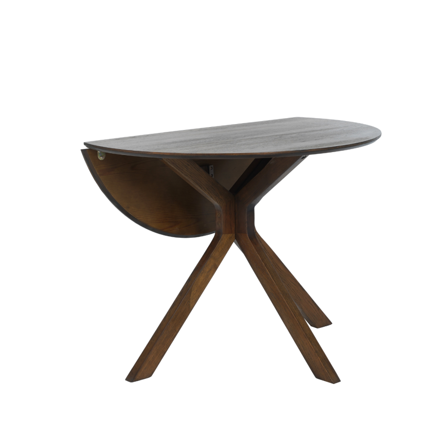 Round Walnut Drop Leaf Dining Table Set with 2 Beige Faux Leather Chairs - Seats 2 - Carson