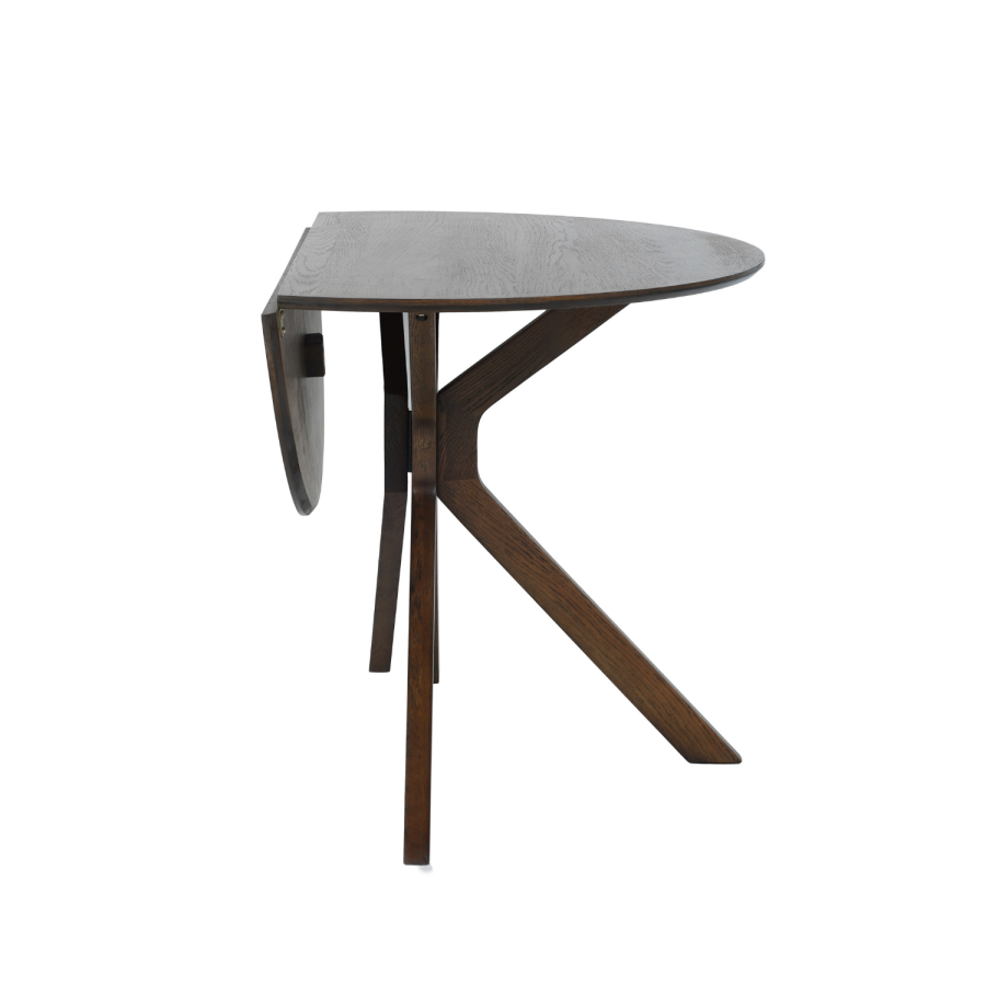 Round Walnut Drop Leaf Dining Table Set with 2 Beige Faux Leather Chairs - Seats 2 - Carson