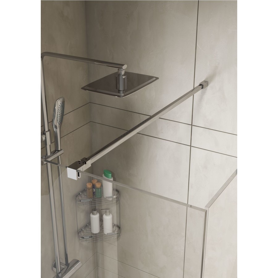 1000mm Walk In Shower Screen with 300mm Hinged Return Screen - 8mm Glass