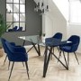 Glass Dining Table Set with 4 Navy Velvet Chairs - Seats 4 - Dax