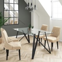 Dax Glass Dining Table with 4 Cream Velvet Dining Chairs