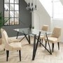 Dax Glass Dining Table with 4 Cream Velvet Dining Chairs
