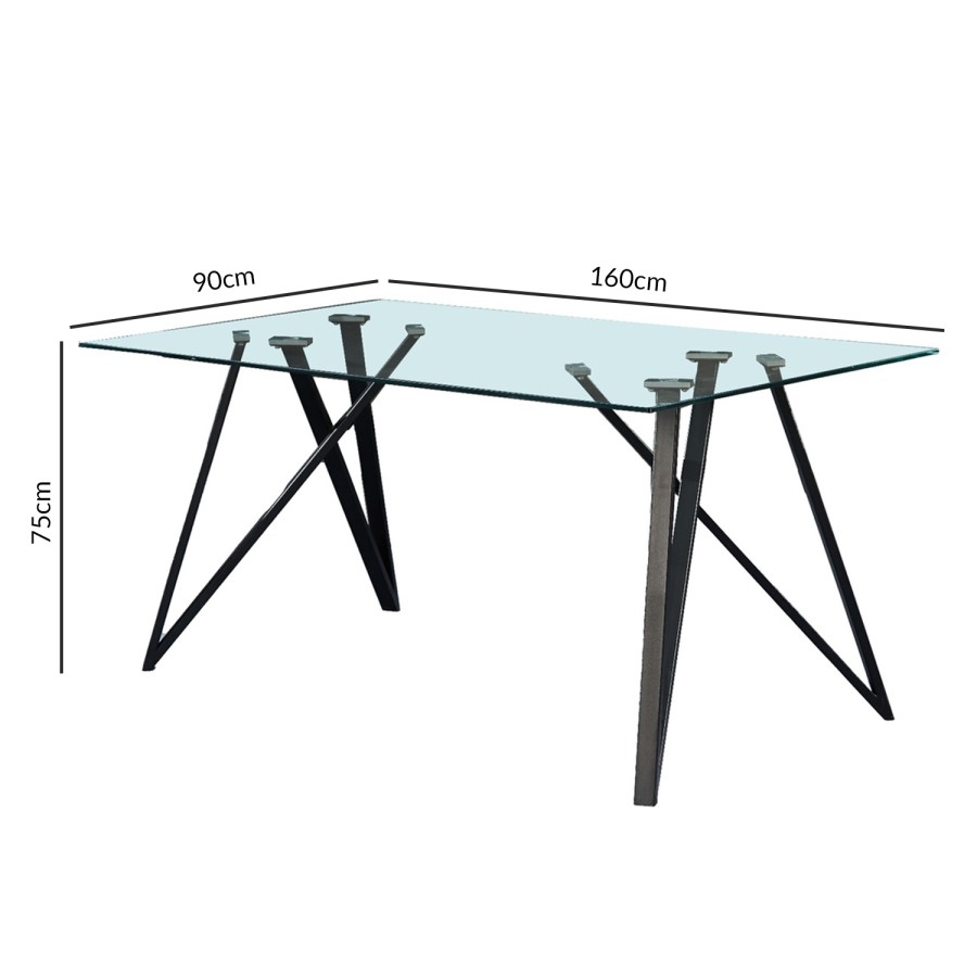 Glass Dining Table with 4 Grey Velvet Dining Chairs - Dax