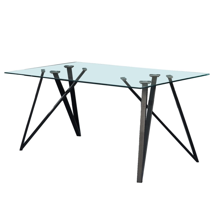 Glass Dining Table with 4 Grey Velvet Dining Chairs - Dax