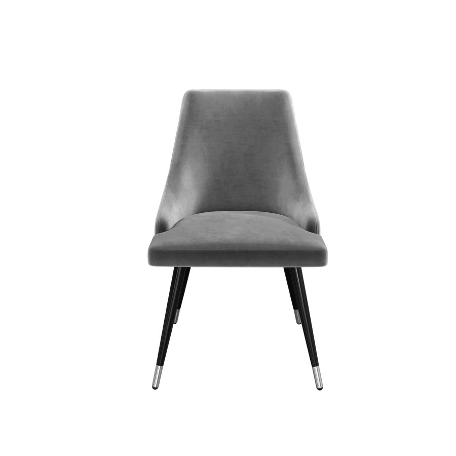 Glass Dining Table with 4 Grey Velvet Dining Chairs - Dax