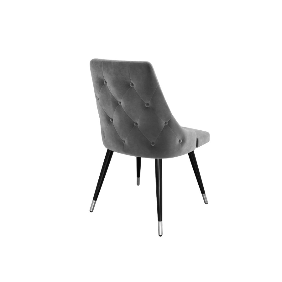 Glass Dining Table with 4 Grey Velvet Dining Chairs - Dax