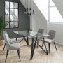 Glass Dining Table with 4 Grey Woven Dining Chairs - Dax