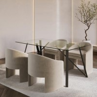 Glass Dining Table Set with 4 Mink Velvet Curved Chairs - Seats 4 - Dax