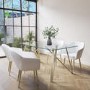 Glass Dining Table Set with 4 Cream Boucle Chairs with Gold Legs - Seats 4 - Dax