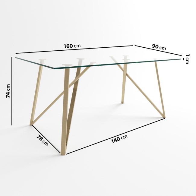 Glass Dining Table Set with 4 Cream Boucle Chairs with Gold Legs - Seats 4 - Dax