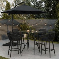 Small Glass Breakfast Bar Table with Black Metal Legs - Seats 4