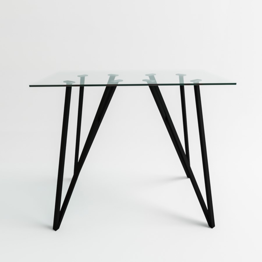 Small Glass Breakfast Bar Table with Black Metal Legs - Seats 4 - Dax