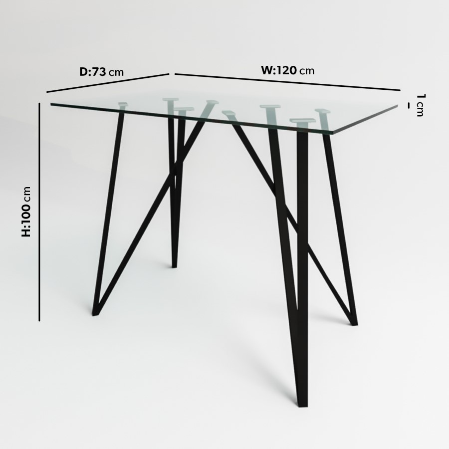 Rectangle Glass Bar Table with 2 Charcoal Velvet Bar Stools - Dax