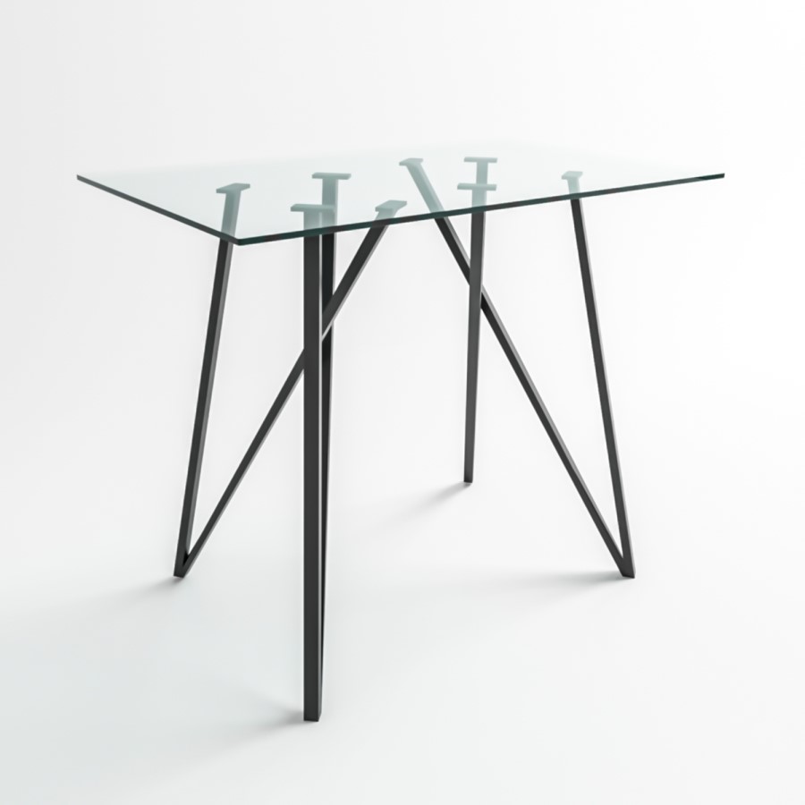 Rectangle Glass Bar Table with 2 Charcoal Velvet Bar Stools - Dax