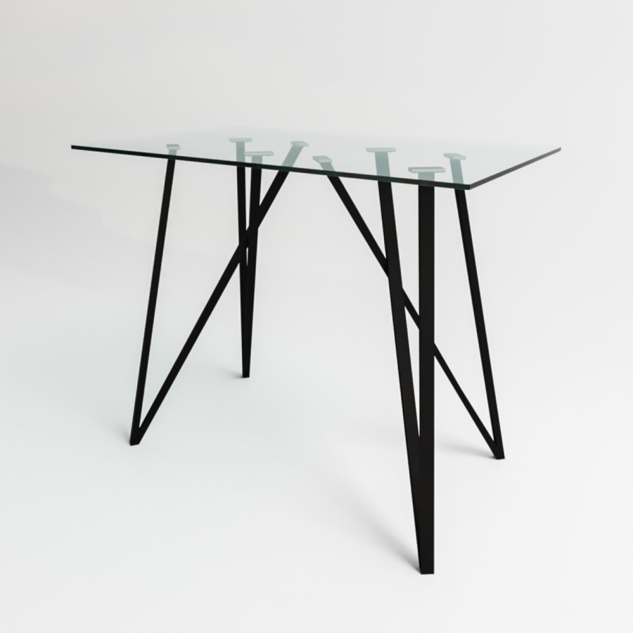 Rectangle Glass Bar Table with 2 Charcoal Velvet Bar Stools - Dax