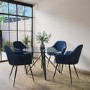 Round Glass Dining Table Set with 4 Navy Velvet Chairs - Seats 4 - Dax