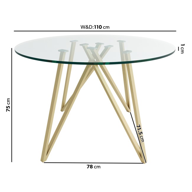 Round Glass Dining Table Set with Gold Legs and 4 Mink Velvet Chairs - Seats 4 - Dax