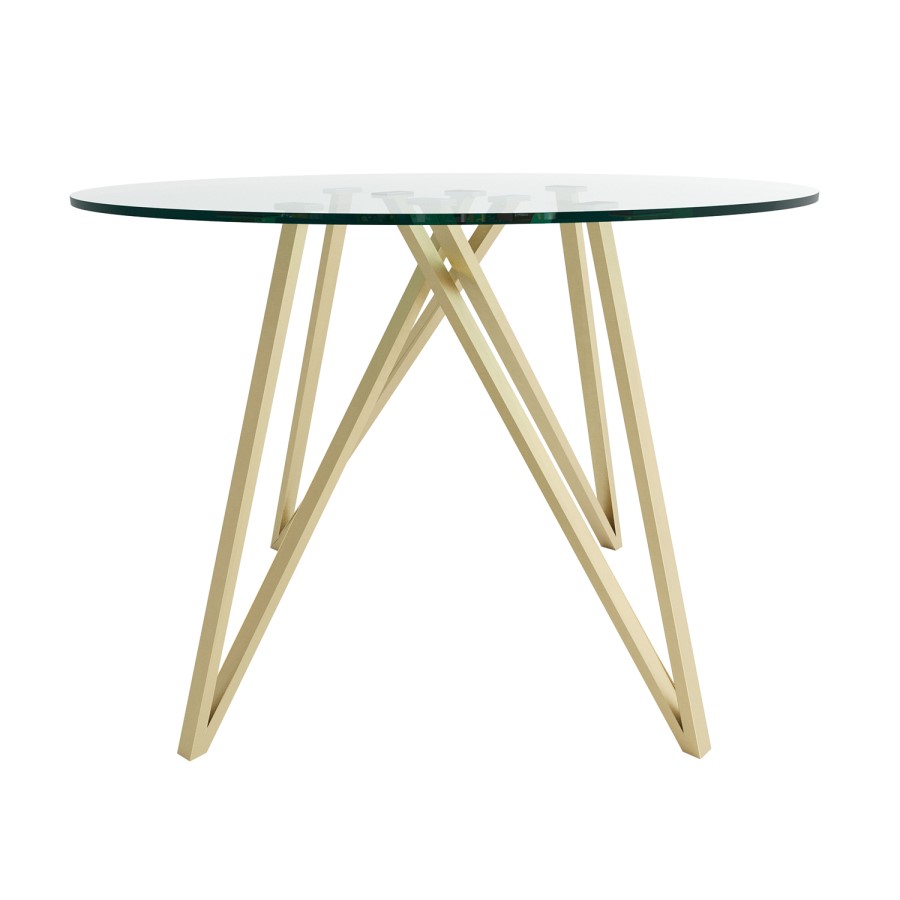 Round Glass Dining Table Set with Gold Legs with 4 Cream Boucle Chairs - Seats 4 - Dax