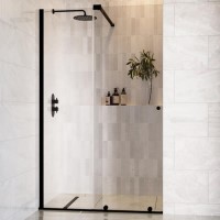 Black 1200mm Sliding Shower Door with Wall Support Bar 8mm Glass - Denver