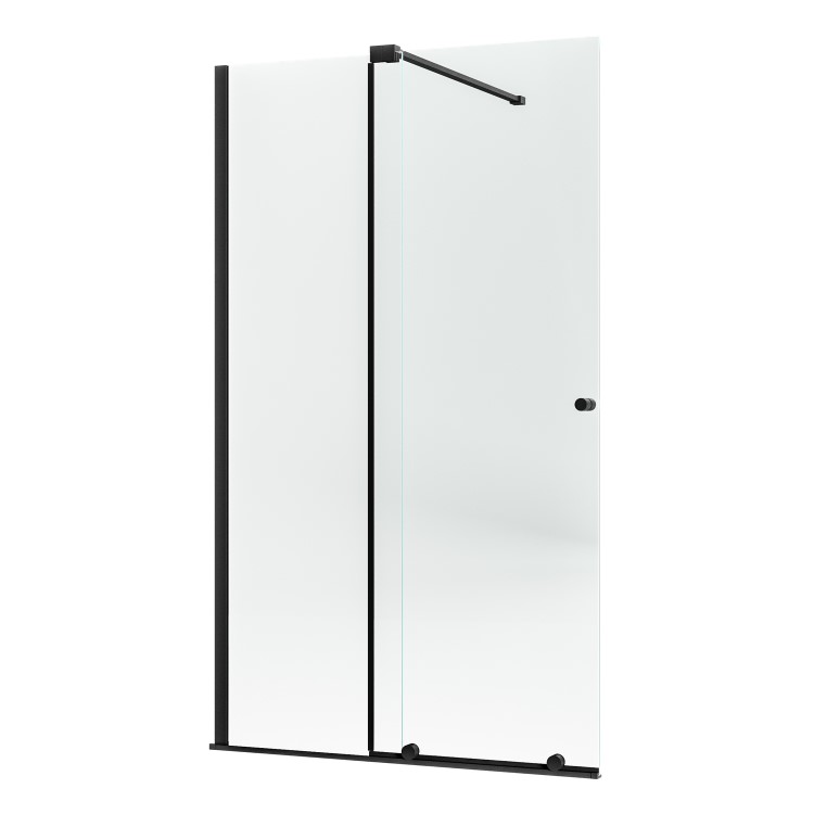 1200mm Black Sliding Shower Door + Wall Support Bar 8mm Glass - Denver