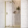 Brushed Brass 1200mm Sliding Shower Door with Wall Support Bar 8mm Glass - Denver