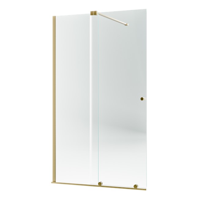 Brushed Brass 1200mm Sliding Shower Door with Wall Support Bar 8mm Glass - Denver