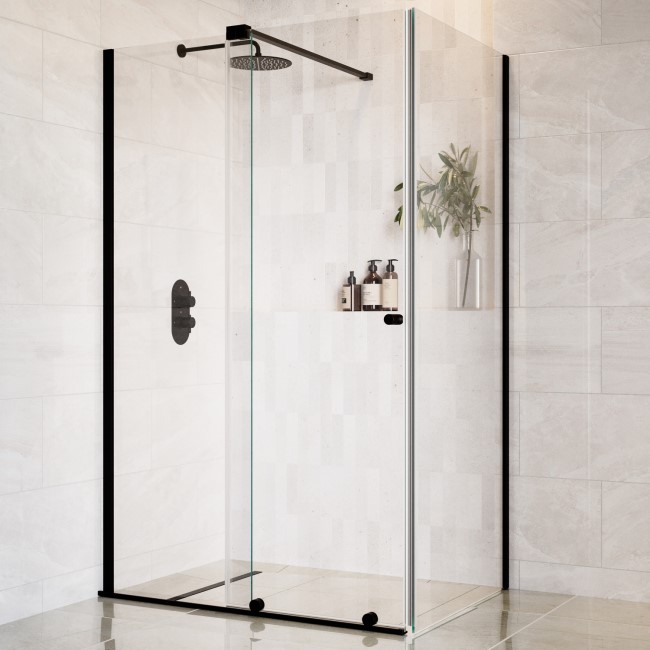 Black 8mm Glass Frameless Sliding Rectangular Shower Enclosure 1200x800mm - Denver