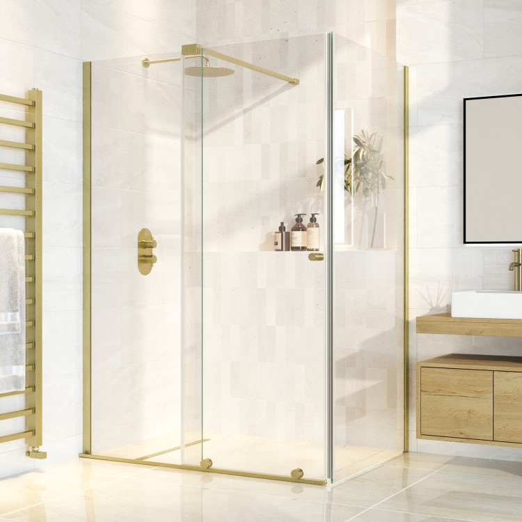 Brushed Brass 8mm Glass Frameless Rectangular Sliding Shower Enclosure 1200x900mm - Denver