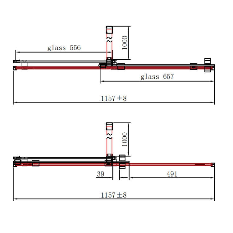 1200mm Chrome Frameless Sliding Shower Door 8mm Glass + Wall Support Bar - Denver