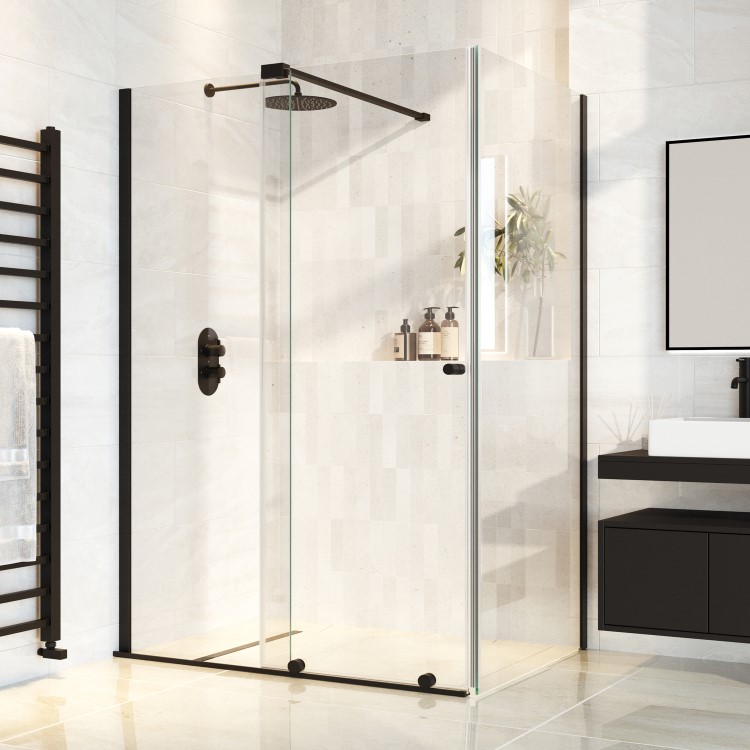 Black 8mm Glass Frameless Rectangular  Sliding Shower Enclosure 1400x900mm - Denver