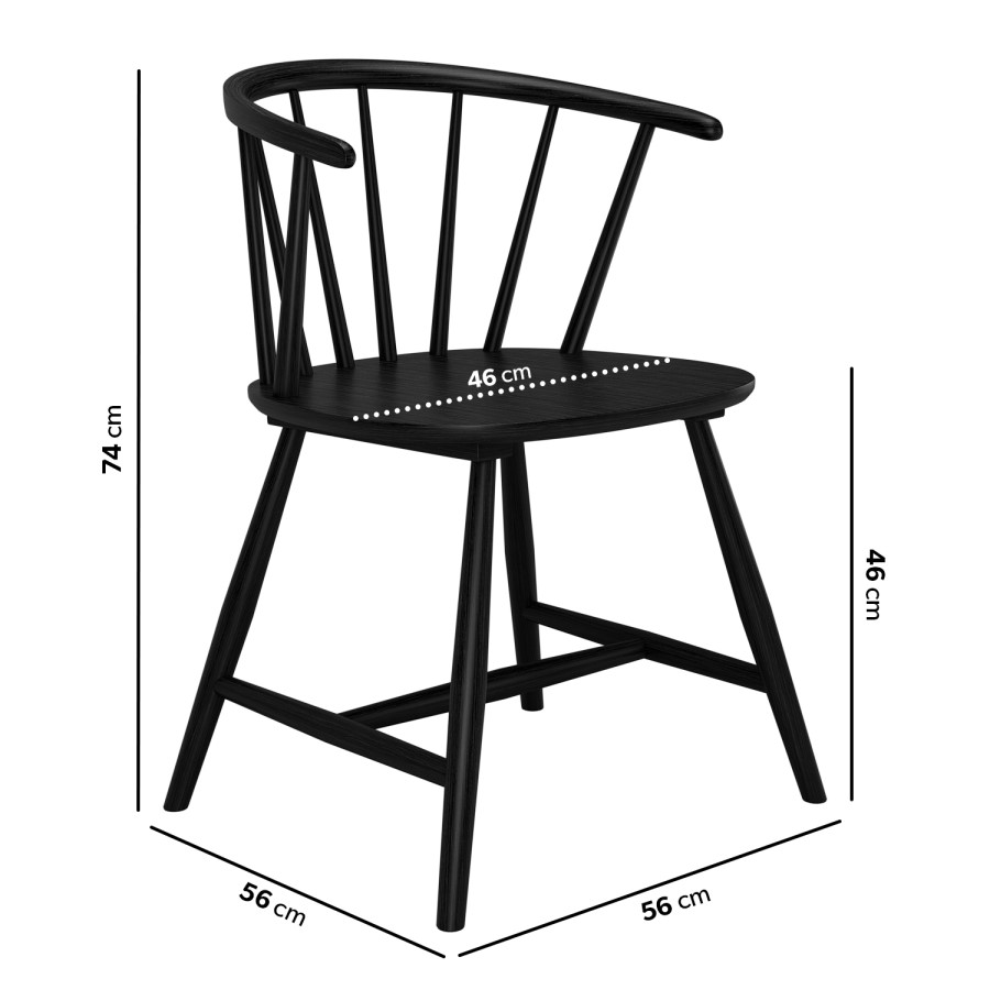 Set of 4 Black Curved Spindle Dining Chairs - Dana