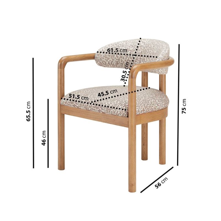 Neutral Jacquard Upholstered Dining Chair with Solid Wood Exposed Back - Darla