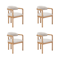 Set of 4 Neutral Jacquard Upholstered Dining Chairs with Solid Wood Exposed Back - Darla