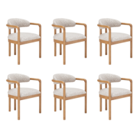 Set of 6 Neutral Jacquard Upholstered Dining Chairs with Solid Wood Exposed Back - Darla