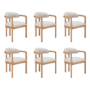 Set of 6 Neutral Jacquard Upholstered Dining Chairs with Solid Wood Exposed Back - Darla