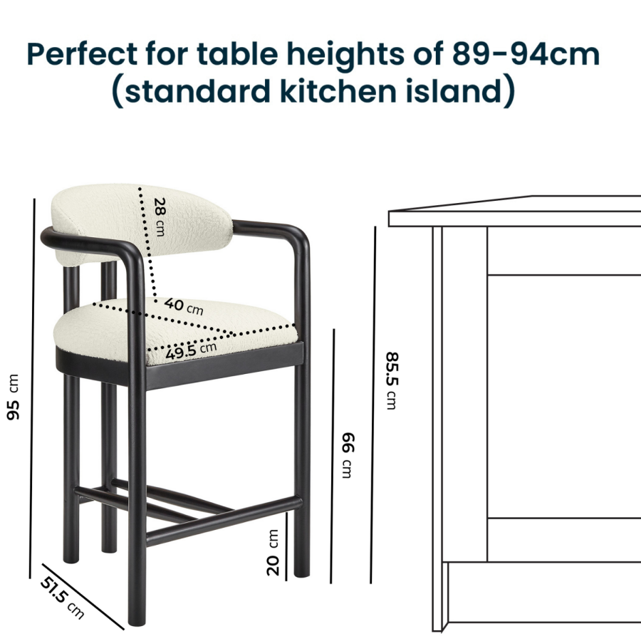 Cream Textured Fabric Kitchen Stool with Black Solid Wood Legs - Darla