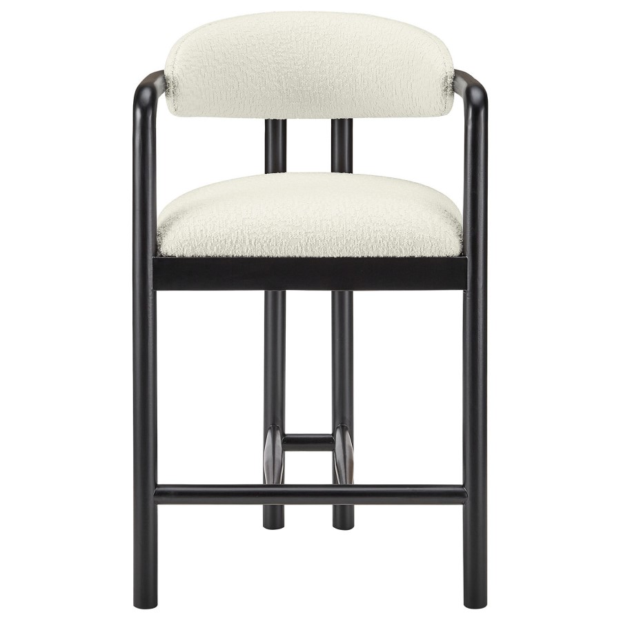 Cream Textured Fabric Kitchen Stool with Black Solid Wood Legs - Darla