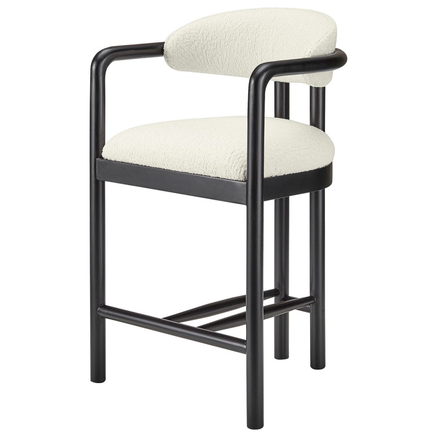 Cream Textured Fabric Kitchen Stool with Black Solid Wood Legs - Darla