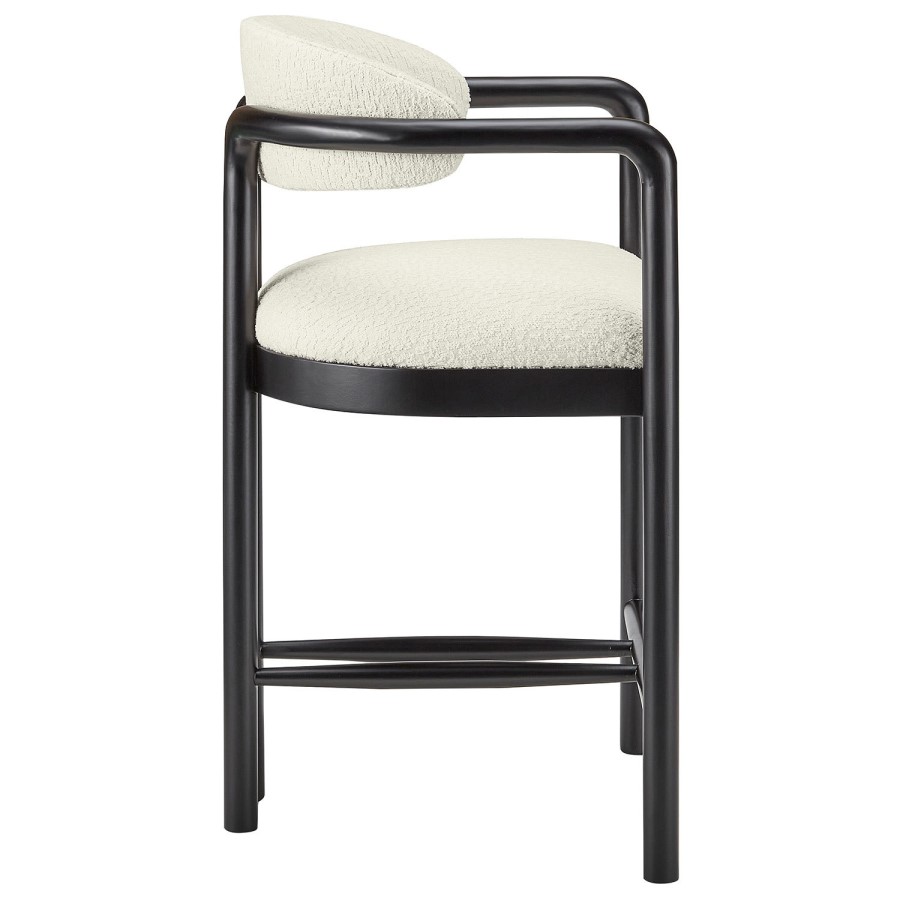 Cream Textured Fabric Kitchen Stool with Black Solid Wood Legs - Darla