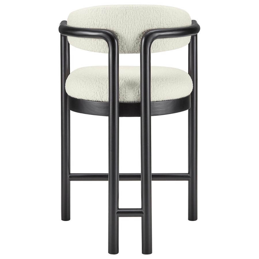 Cream Textured Fabric Kitchen Stool with Black Solid Wood Legs - Darla