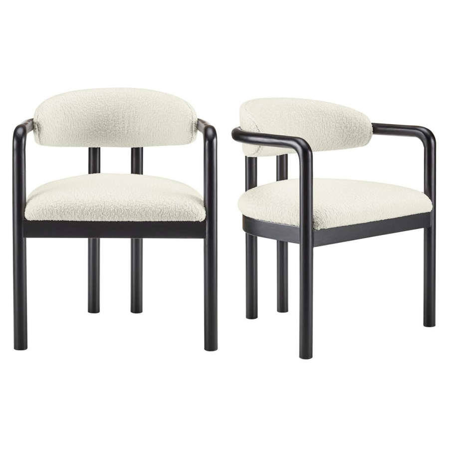 Set of 2 Cream Upholstered Dining Chairs with Solid Wood Black Exposed Back - Darla