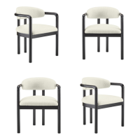 Set of 4 Cream Upholstered Dining Chairs with Solid Wood Black Exposed Back - Darla