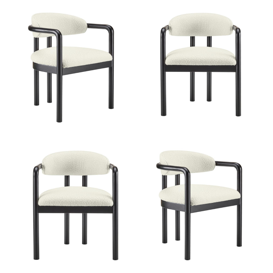 Set of 4 Cream Upholstered Dining Chairs with Solid Wood Black Exposed Back - Darla