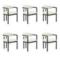BUN/DRL004/97270 Set of 6 Cream Upholstered Dining Chairs with Solid Wood Black Exposed Back - Darla