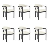 Set of 6 Cream Upholstered Dining Chairs with Solid Wood Black Exposed Back - Darla