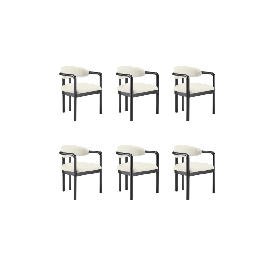 Set of 6 Cream Upholstered Dining Chairs with Solid Wood Black Exposed Back - Darla